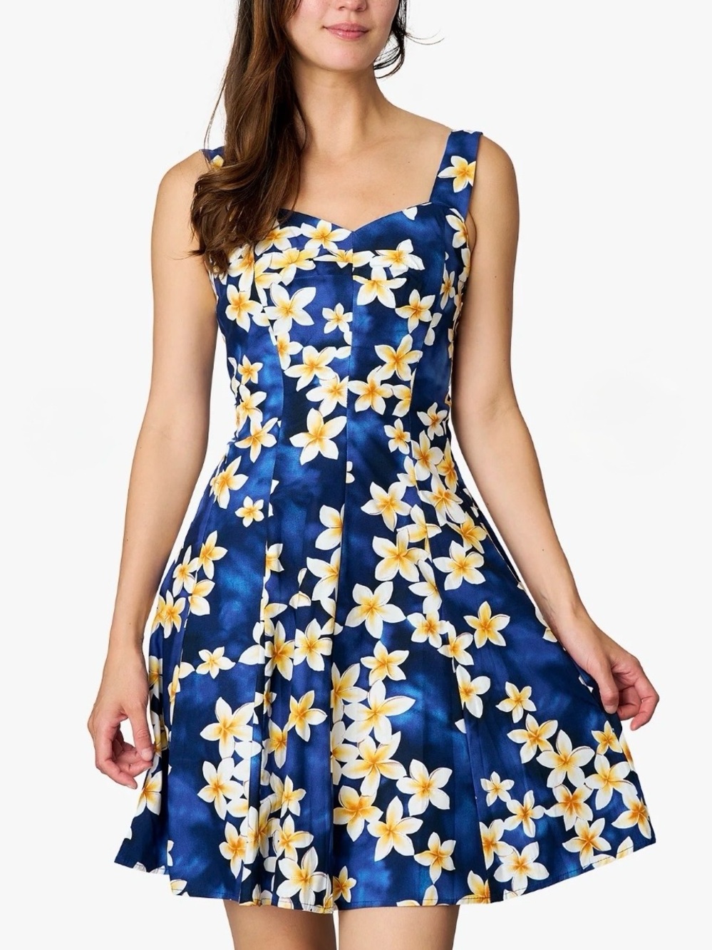 Hilo Hattie Blue Hawaiian Mini Plumeria Smocked Sundress L